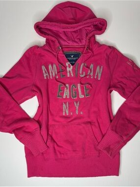 American Eagle Hoodie Womens Medium Pink Graphic Pullover AEO NY